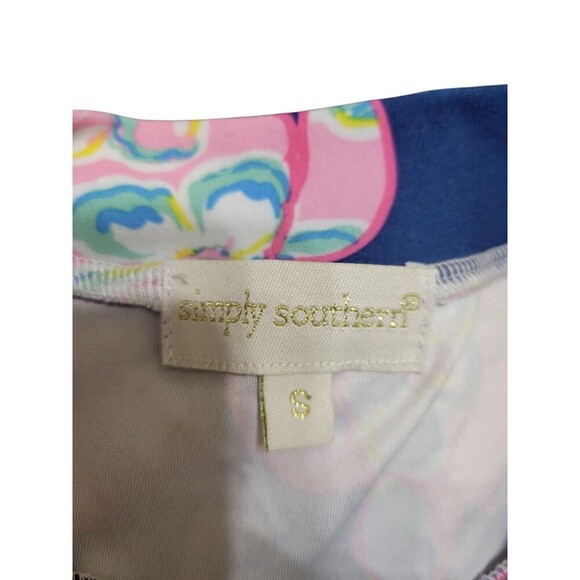 Simply Southern Dress Small Blue Pink Turtle Print 3/4 Sleeve Ruffle Hem F12.3 - Picture 4 of 11